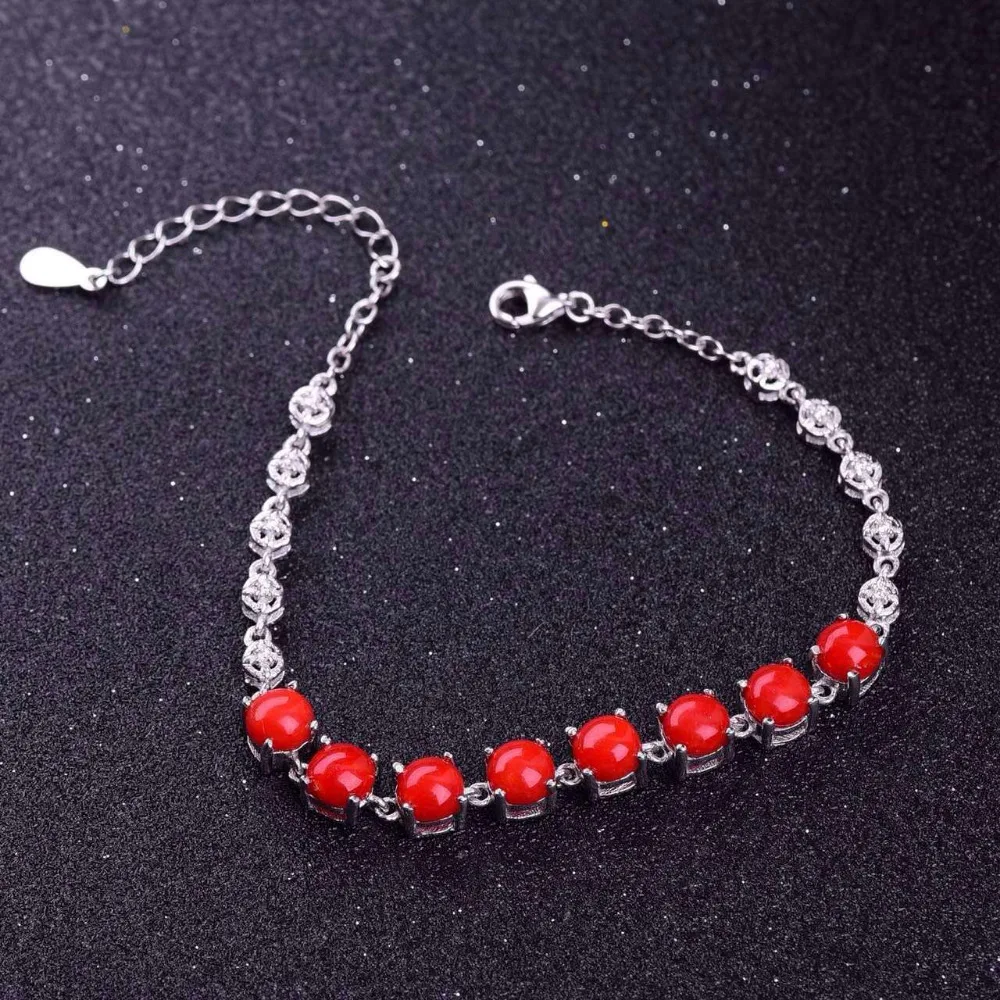 Женский браслет из серебра 925 пробы с натуральным красным кораллом|jewelry bracelet