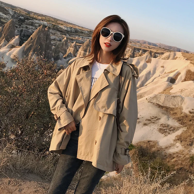 Тренчкот женский Новинка весна-осень 2019 модный свободный короткий тренчкот