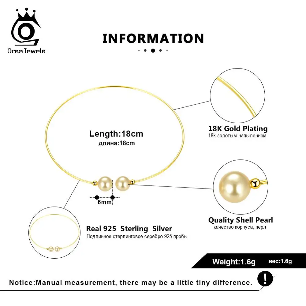 ORSA JEWELS новейшие золотые жемчужные браслеты для женщин из чистого 925 пробы серебра, модные вечерние браслеты, подарок, хорошее ювелирное изделие, SB50-G