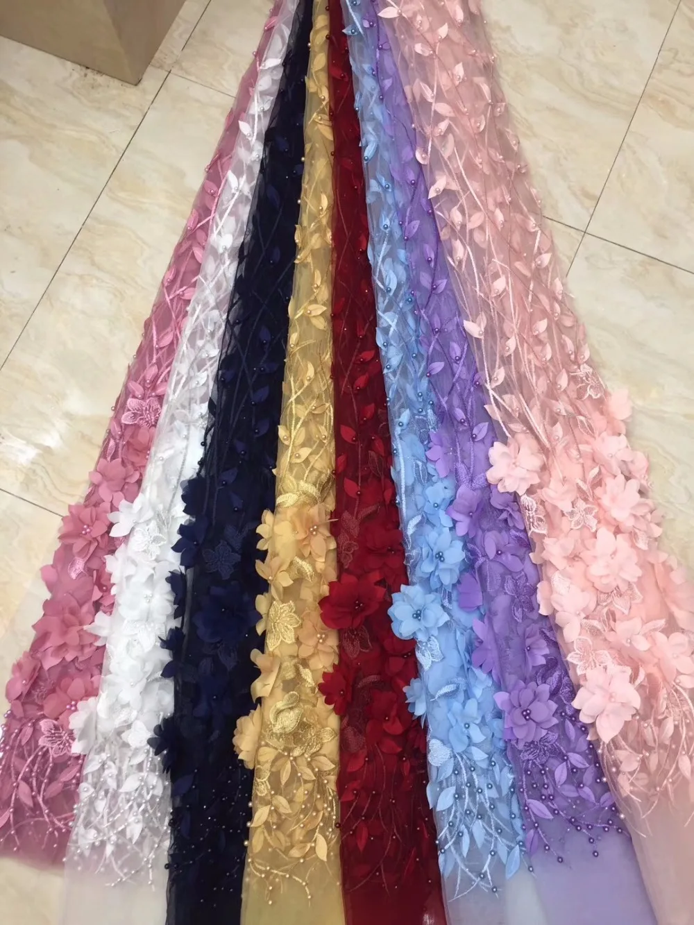 Фиолетовые африканские кружева ткань с бисером 3d кружевная 2019 высокое качество