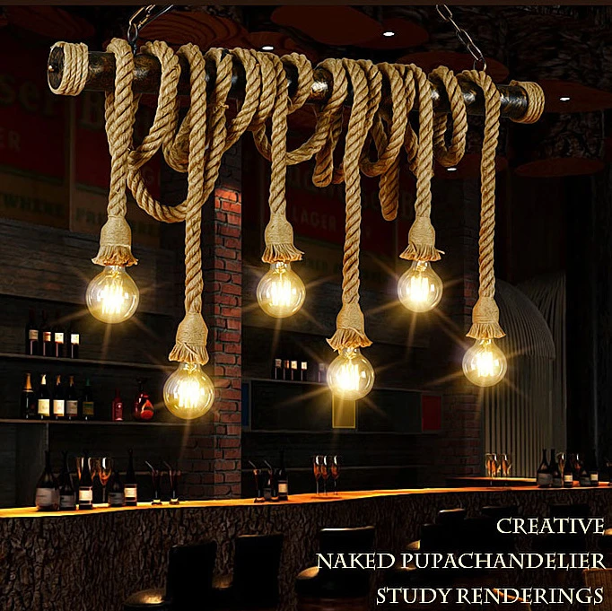 

Промышленные Ретро веревки подвесные светильники Лофт люстра Ресторан подвесные светильники для гостиной кафе бар деко освещение