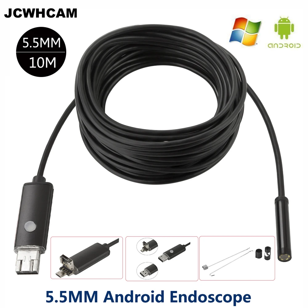 JCWHCAM 5 мм USB эндоскоп водонепроницаемый OTG 6 светодиодный бороскоп трубка змея мини