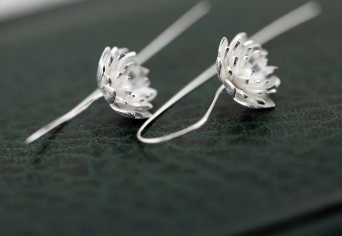 Модные 925 серебряные серьги цветок лотоса ювелирные изделия Pendientes Brincos|jewelry