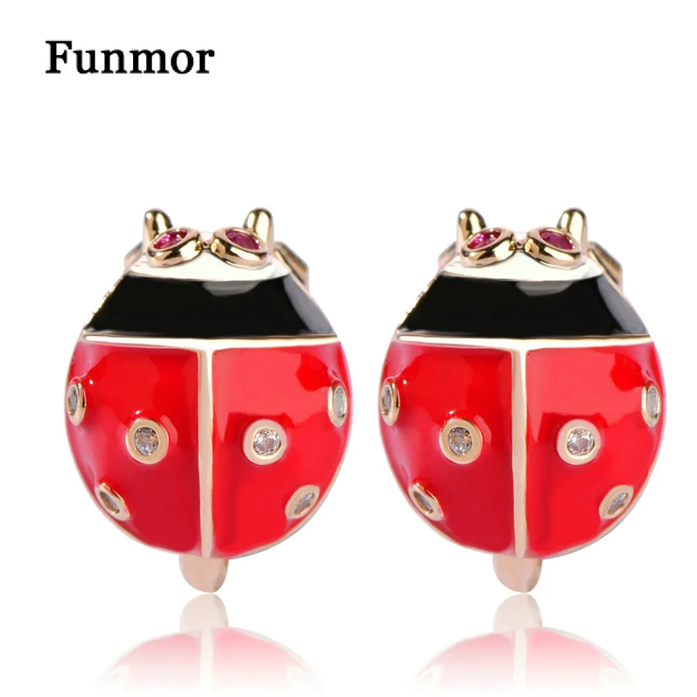 FUNMOR эмалевая божья коровка маленькие ушные манжеты хрустальные стразы клипсы