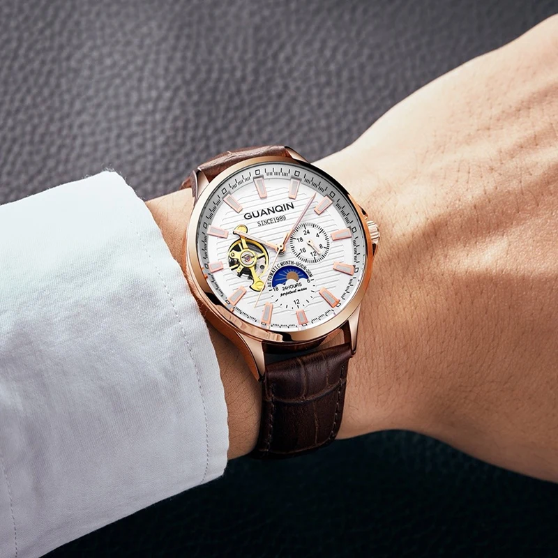 GUANQIN 2019 механические Автоматические часы с скелетом Tourbillon Мужские Роскошные