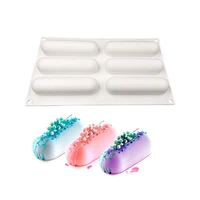 6 hole oval long non stick silicone cake mold for making delicate chocolate desserts ice cream mousse cake decorating tools