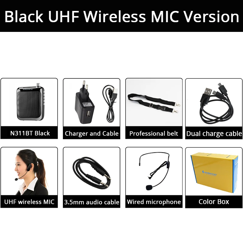 With EU charger Bluetooth беспроводной портативный голосовой усилитель громкоговоритель мини колонки с профессиональным УВЧ беспроводным микрофоном для учителя - Цвет: With EU charger