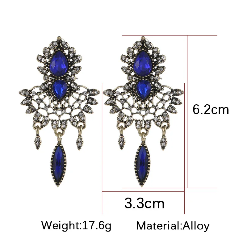 

New Shiny Blue Crystal Earrings For Women Luxury Vintage Boho Tassels Stud Earrings Statement Jewelry For Women Party Gifts