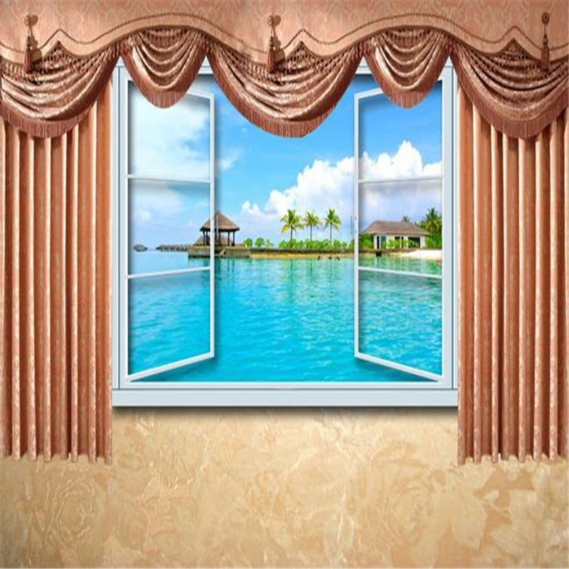 3d обои для стен занавески на окна диванные с природным пейзажем фон спальни