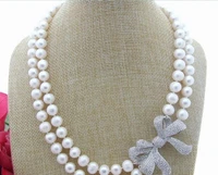 beautiful new 9 10mm white pearl rhinestone necklace 18