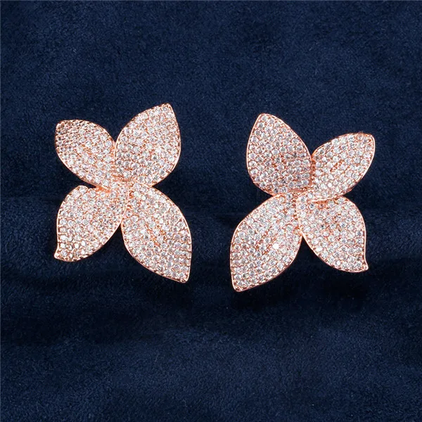 Rose Gold 8 UILZ, уникальный дизайн, серьги-гвоздики, геометрический лепесток цветка розы, серьги в форме, для женщин, CZ, проложить, установка, элегантные аксессуары UE2078 - Окраска металла: Rose Gold 8