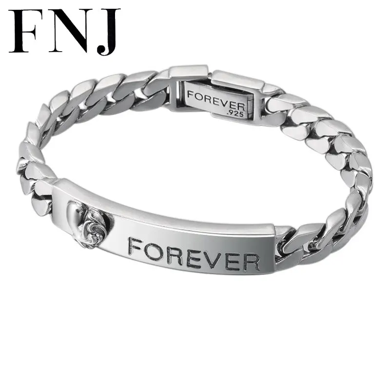 

FNJ Link Forever Chain Bracelet 925 Silver Width 8mm 18cm/20cm Original Pure S925 Thai Silver Bracelets for Women Men Jewelry