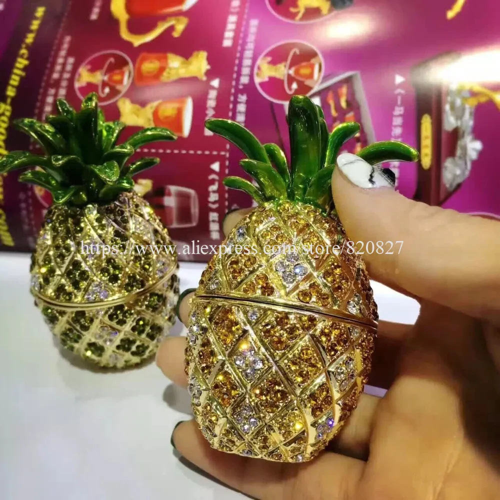 2017 New Pineapple Jeweled Trinket Box Jewelry Box Fruit Shape Secret Compartment Figurine Shiny Crystal Pineapple Display Gifts