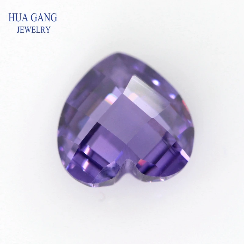 

Purple Heart Shape Cubic Zirconia Double Checkboard Loose CZ Stone Synthetic Gems Beads For Jewelry 3x3-12x12mm