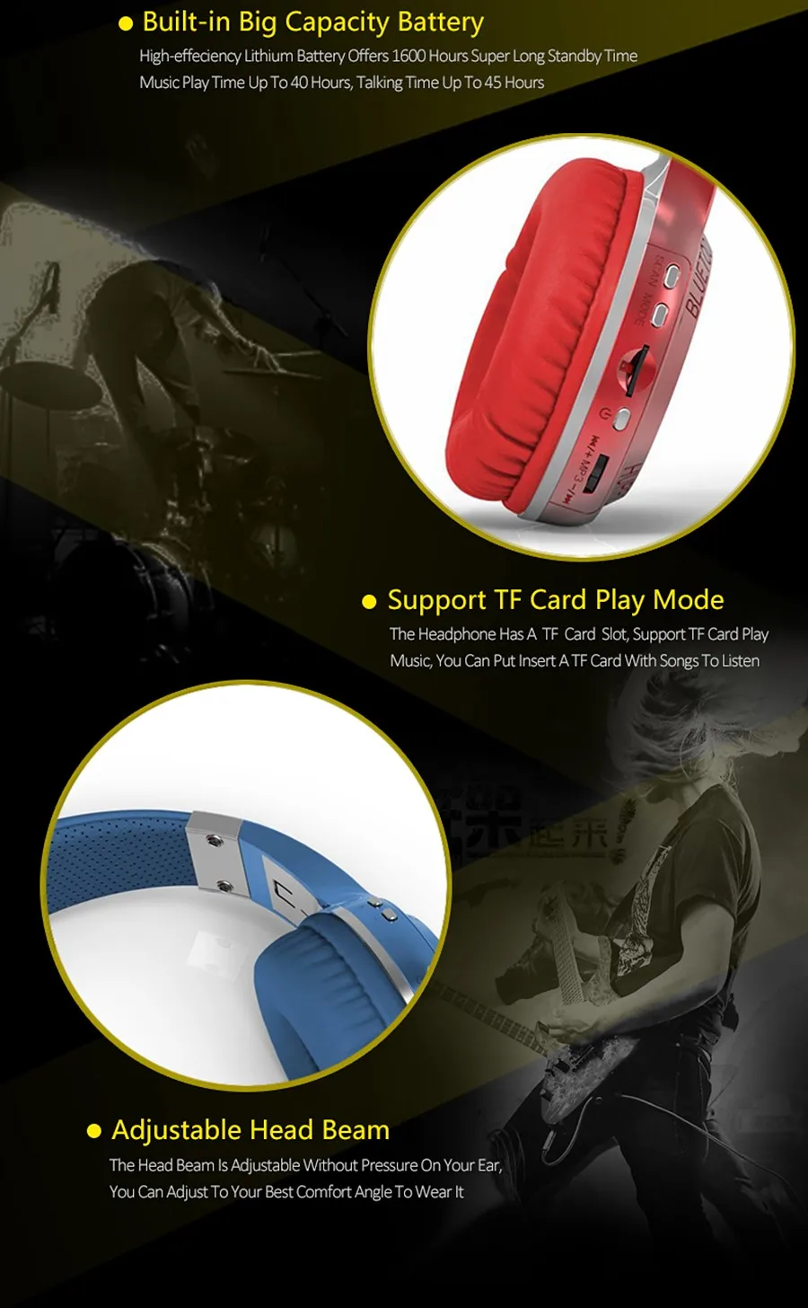 Bluedio H+ беспроводная гарнитура Bluetooth наушники супер бас стерео Поддержка FM радио TF карта воспроизведения громкой связи микрофон