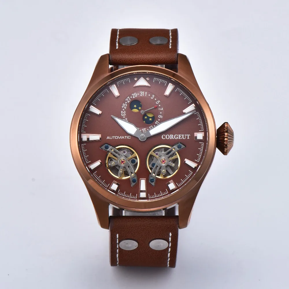 Corgeut 47 мм Чехол Мужские часы Скелет автоматические часы PVD запас хода Tourbillon Мужские механические часы мужские часы подарок