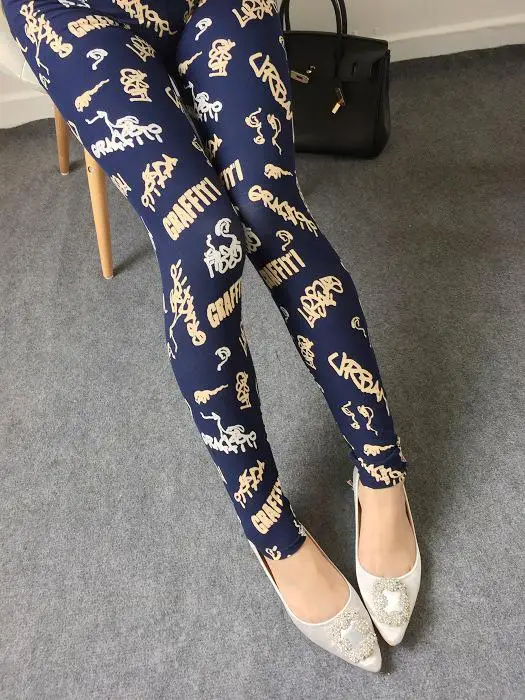 Flower Printed Leggings Sexy Women Lady Slim High Elastic Cotton Pants Multiple - Цвет: 13