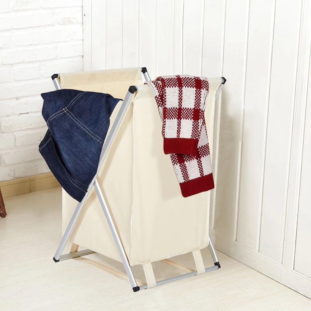 

3 Sections Divided Laundry Hamper with Handle Dirty Clothes Basket for Bathroom, Bedroom and Laundry Room, Aluminum X-Frame