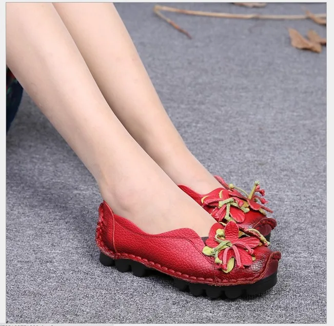 Women Genuine Leather Flat Shoes Woman Loafers 2021 New Fashion Women Casual Handmade Flower Women Flats