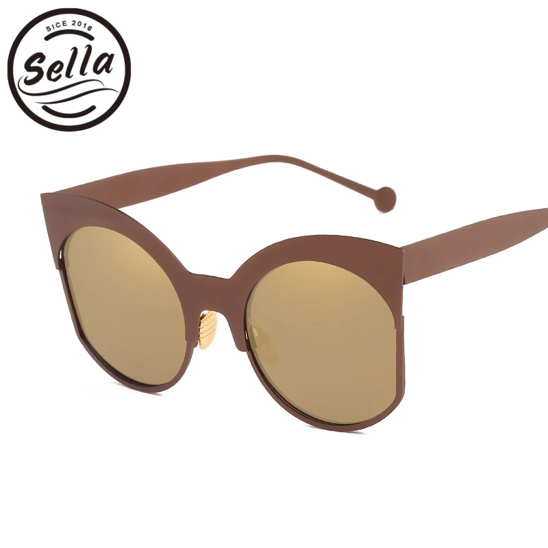 Sella 2018 Модные женские негабаритные кошачьи зеркальные линзы солнцезащитные очки