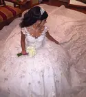 Женское свадебное платье, кружевное свадебное платье, бальное платье с глубоким круглым вырезом и бисером, свадебное платье, 2020
