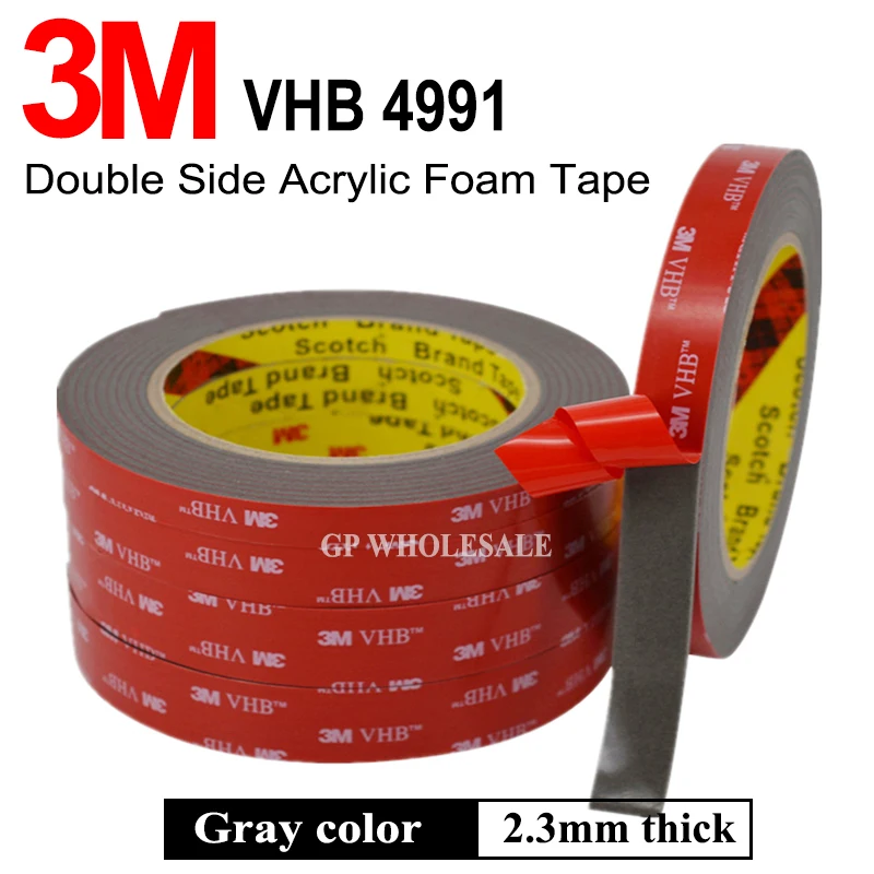 

2.3mm thick, 5mm~50mm width choose, 3mters VHB Double-Sided Foam Tapes for Many surface, Glass, Metals, Woods, Car Parts 3M 4991