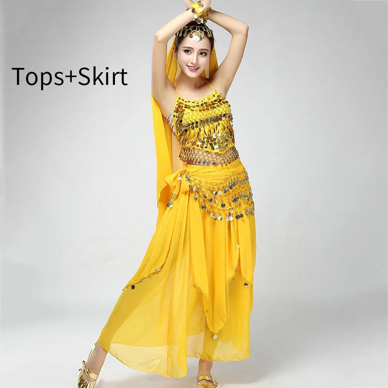 Yellow 2pc Костюм для танца живота женский Восточный танец леди болливудские Танцы платье индийский танец блестки юбка для танца живота костюм для женщин - Цвет: Yellow 2pc