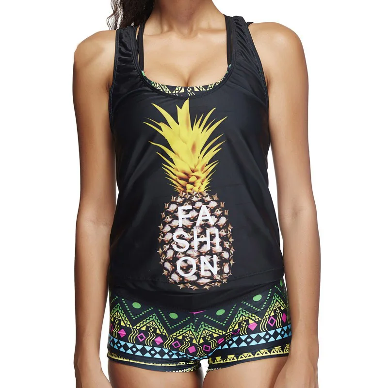 Купальный костюм размера плюс из двух частей купальник с принтом женские шорты