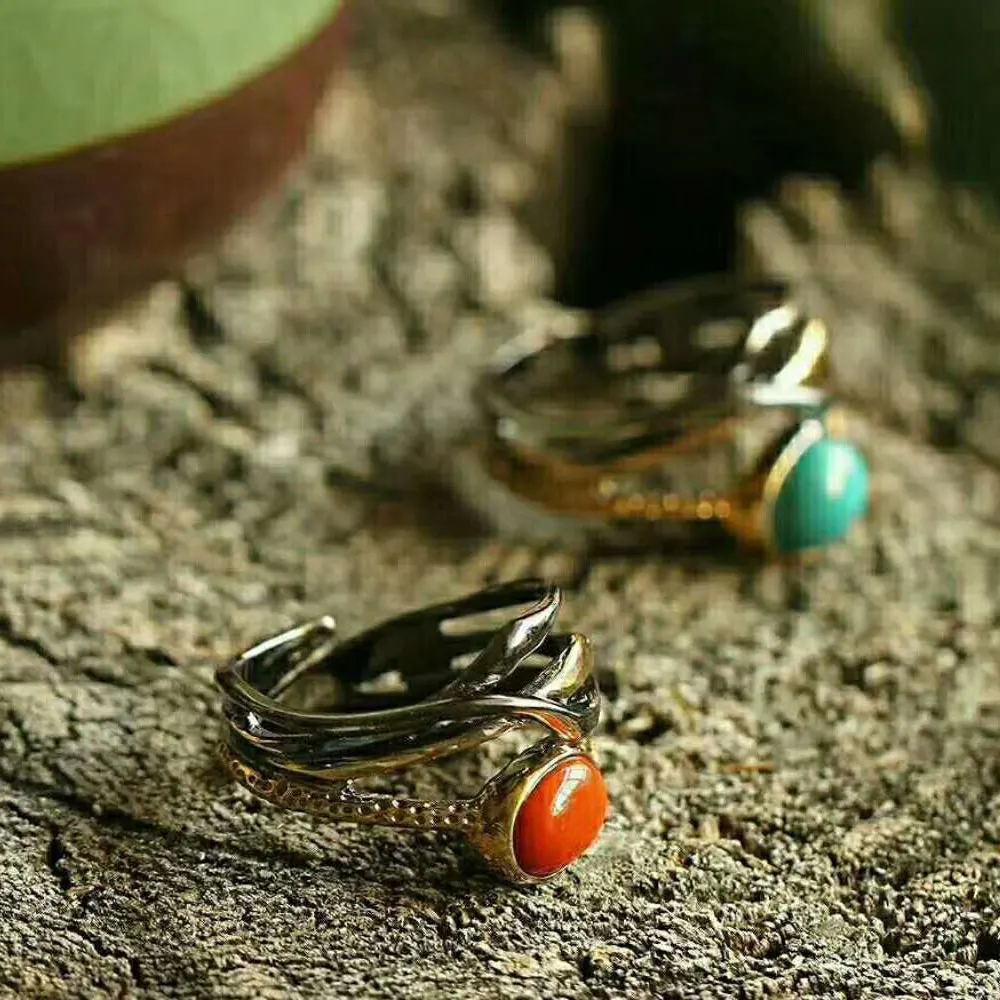RADHORSE 925 Silver Rings for Women Fine Jewelry Turquoise Agate Sterling Ring Adjustable Gole Plated Black Gold | Украшения и
