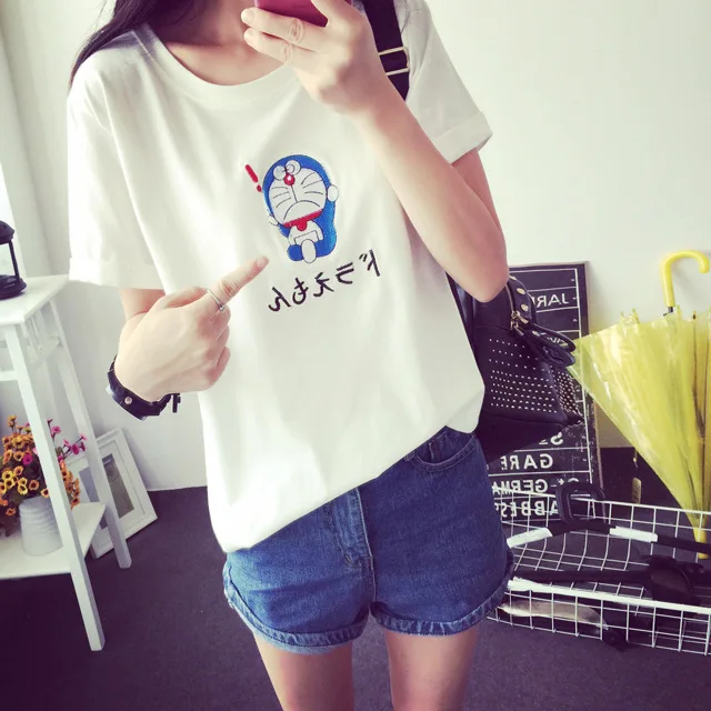 Flower High heeled shoes Cartoon watermelon Banana print Summer Women Tee Shirts Punk Round Neck Tops Girl Casual T-shirts | Женская