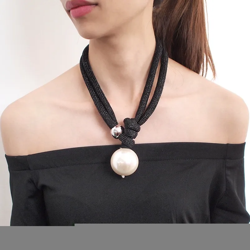 Black Necklaces Крупный искусственный жемчуг, подвеска, ожерелья для женщин, толстая веревка, регулируемая, массивные чокеры, ожерелья, ювелирные изделия, UKMOC - Окраска металла: Black Necklaces
