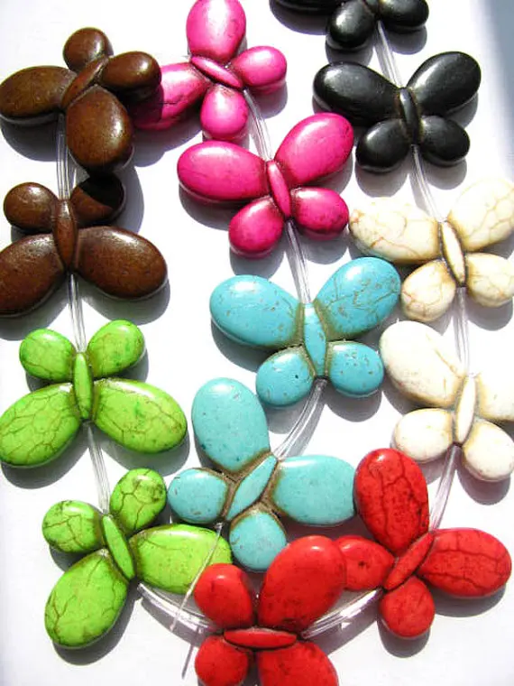 

high quality turquoise cute carved butterfly hot red multicolor jewelry beads 25x35mm --3strands 16"/per