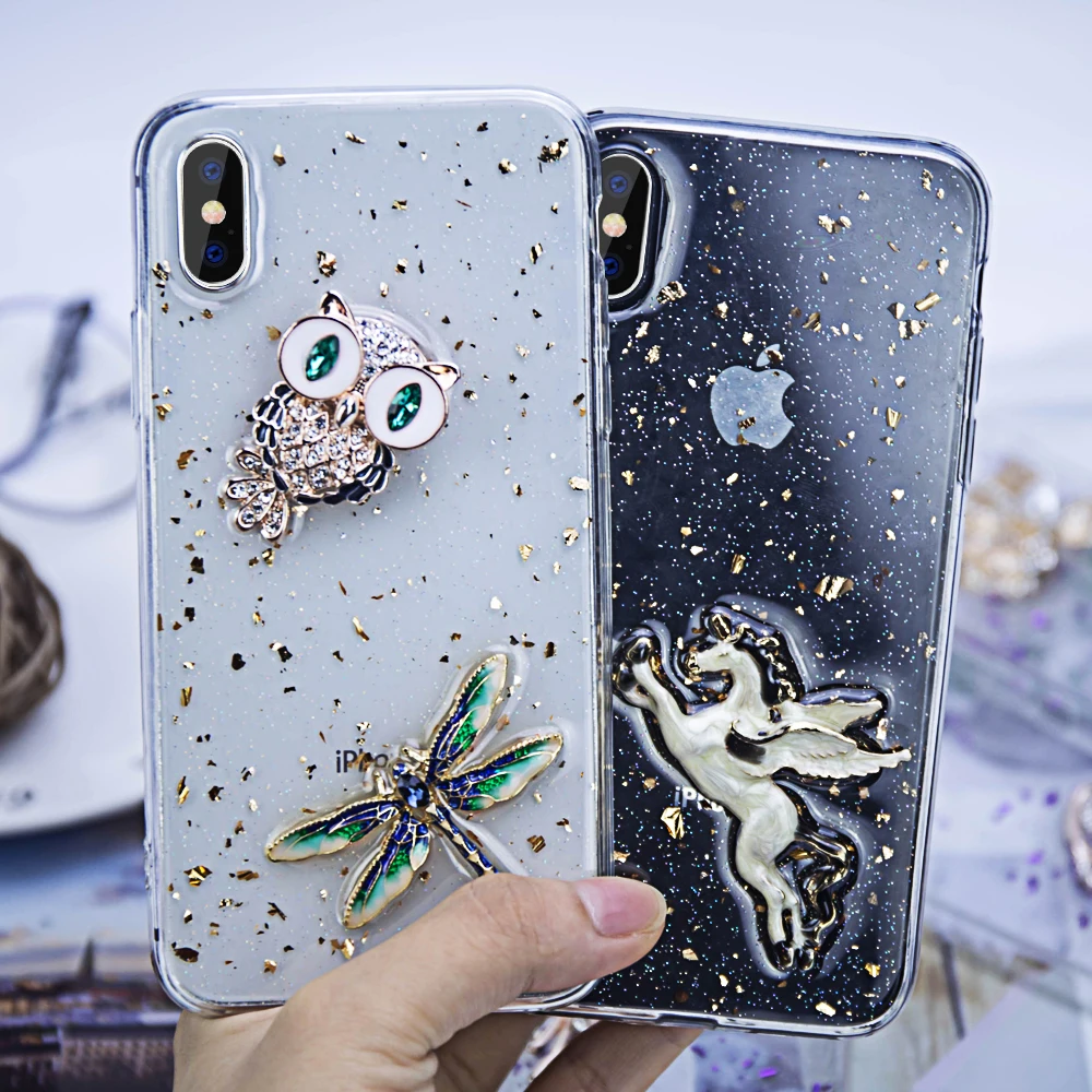 Ascromy для iPhone XR чехол блестящий цветок бант лошадь Сова прозрачный мягкий 8 Plus XS Max