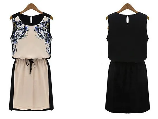 2014 New Summer Women's clothing High quality Fashion Casual dress Woman Chiffon Pinched Waist Women Printed Clothes | Женская