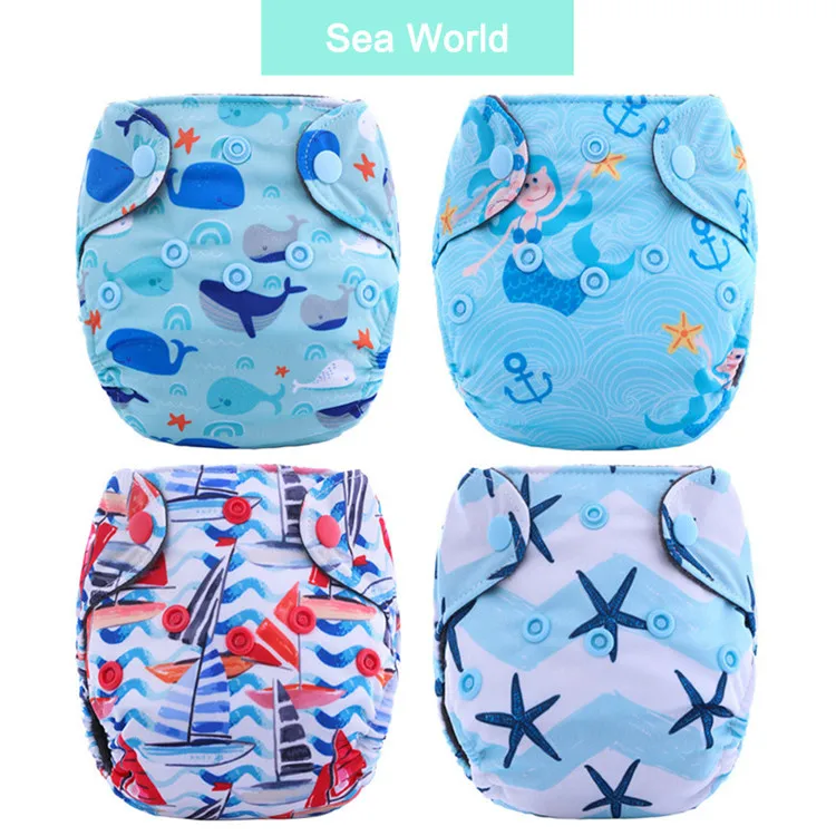 Sea World 4 шт. подгузники для новорожденных, детские подгузники с подкладкой из бамбука, 2-5 кг - Цвет: Sea World