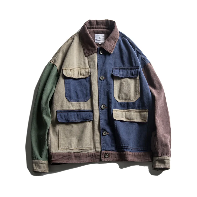 

2018 new women's spring coat pocket color matching denim jacket Japanese small fresh short college wind coat Z165