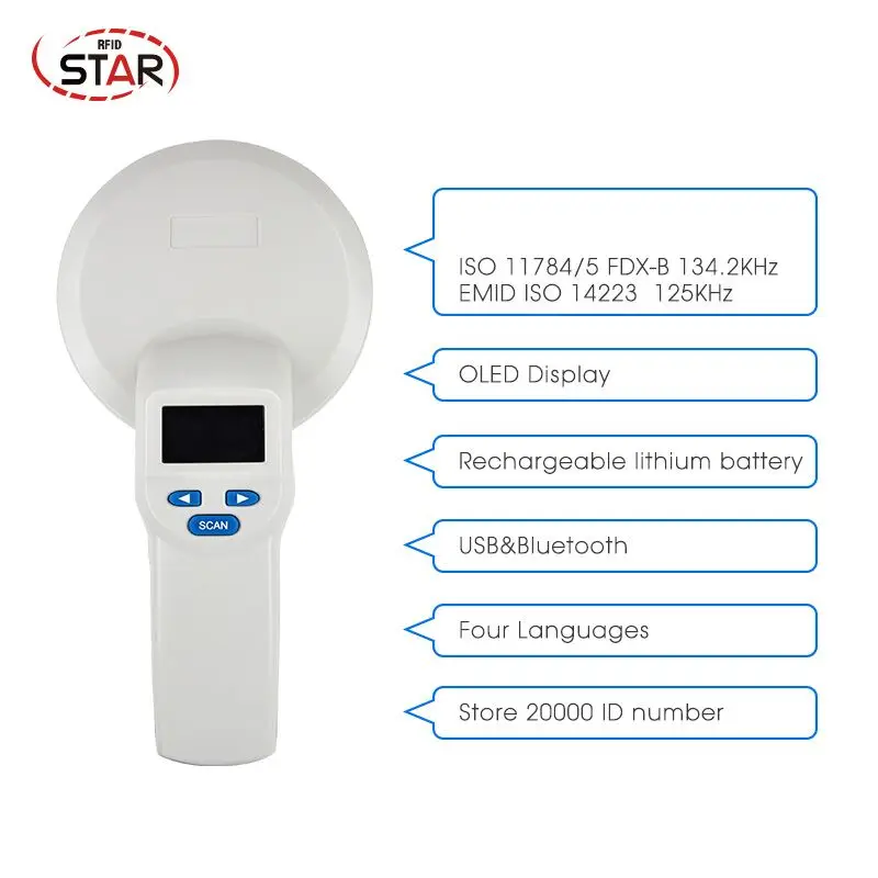 ISO FDX-B 134 2 кГц Pet RFID считыватель чипов OLED дисплей портативный сканер микрочипов