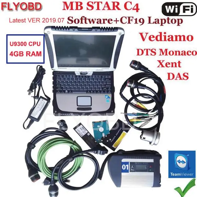 C4 with HDD CF19 A+++ Качество MB Star C4 SD Подключение с программным обеспечением,09 V SSD ноутбук CF19 PC работа для диагностики ЗВЕЗДЫ c4 диагностический инструмент полный комплект - Цвет: C4 with HDD CF19