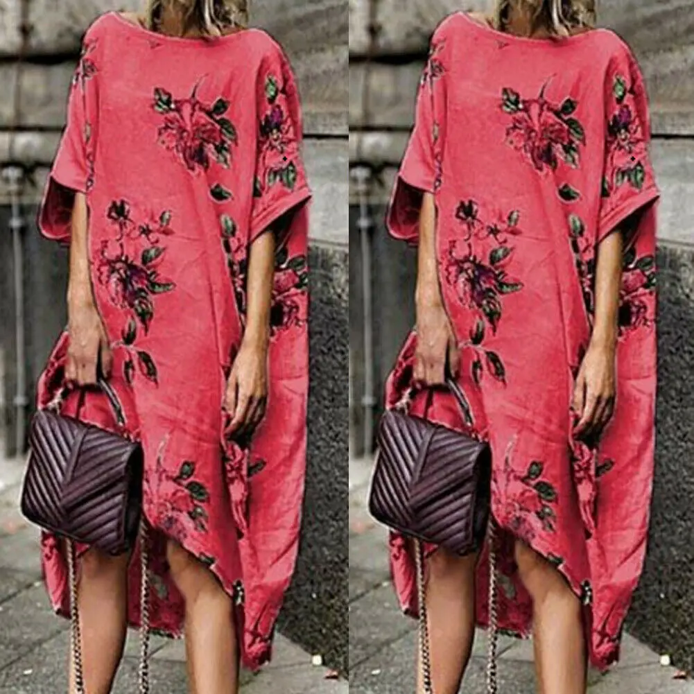 Женское платье в стиле бохо с коротким рукавом цветочным принтом и круглым