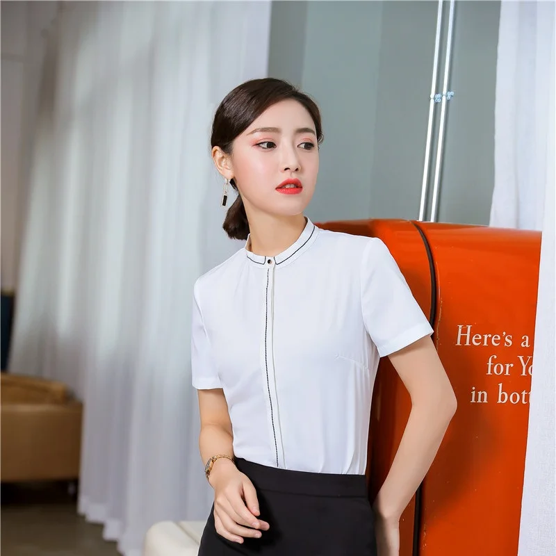 Женская Деловая блузка с коротким рукавом Синие Деловые блузки и рубашки в