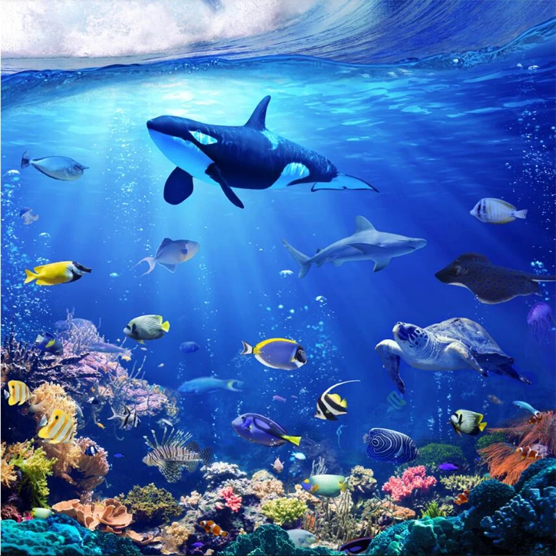 3D стереотаксический фон с изображением голубого морского дна дельфина настенная
