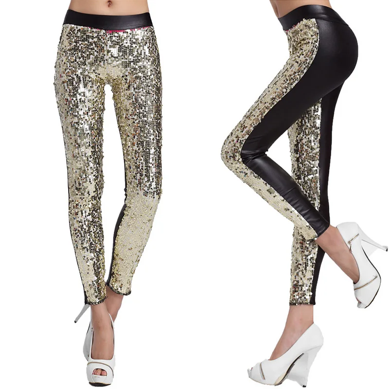 Женские леггинсы с блестками для ночного клуба сексуальные в стиле панк модные