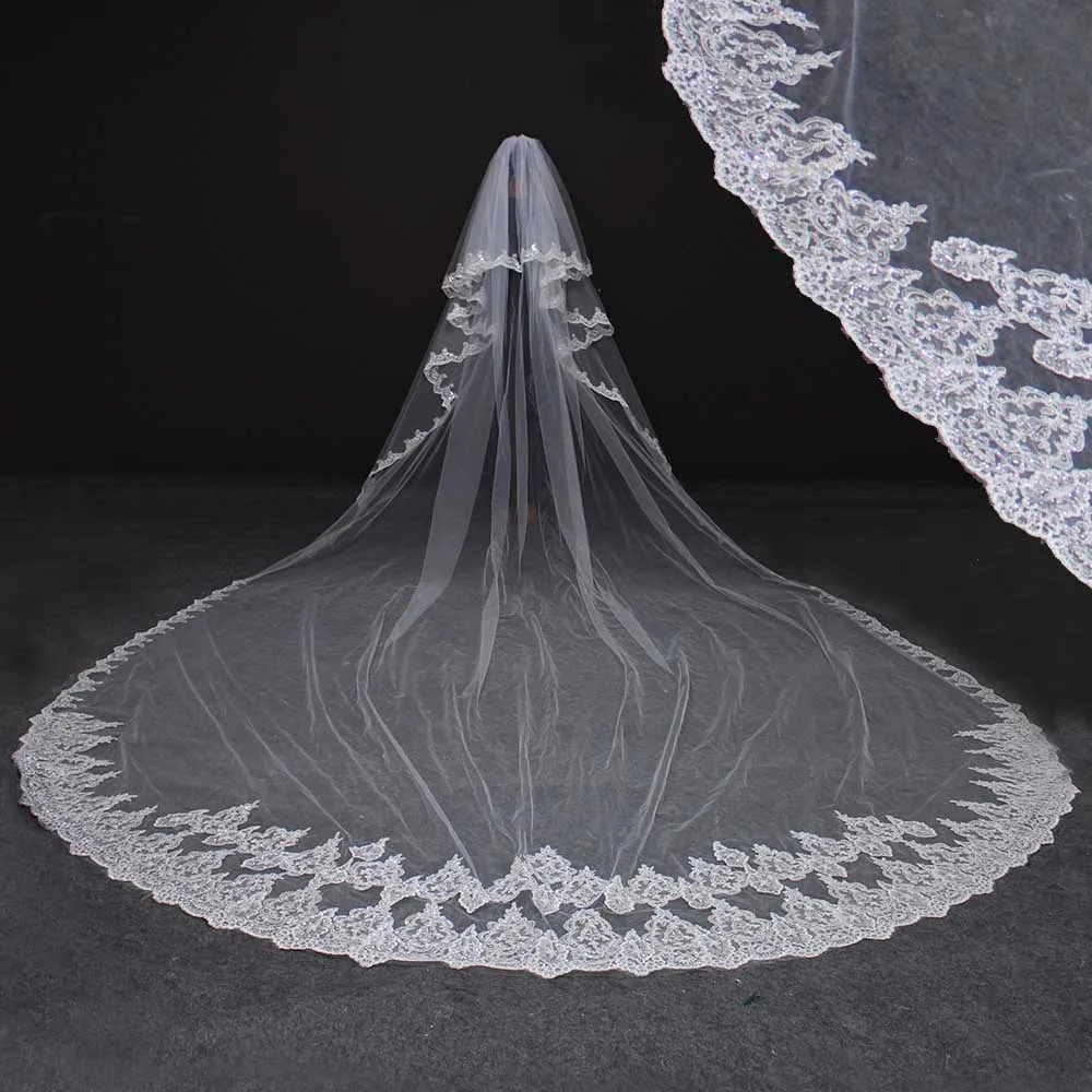 Роскошная Длинная свадебная фата 5 метров с блестками и кружевом|wedding veil with comb|wedding