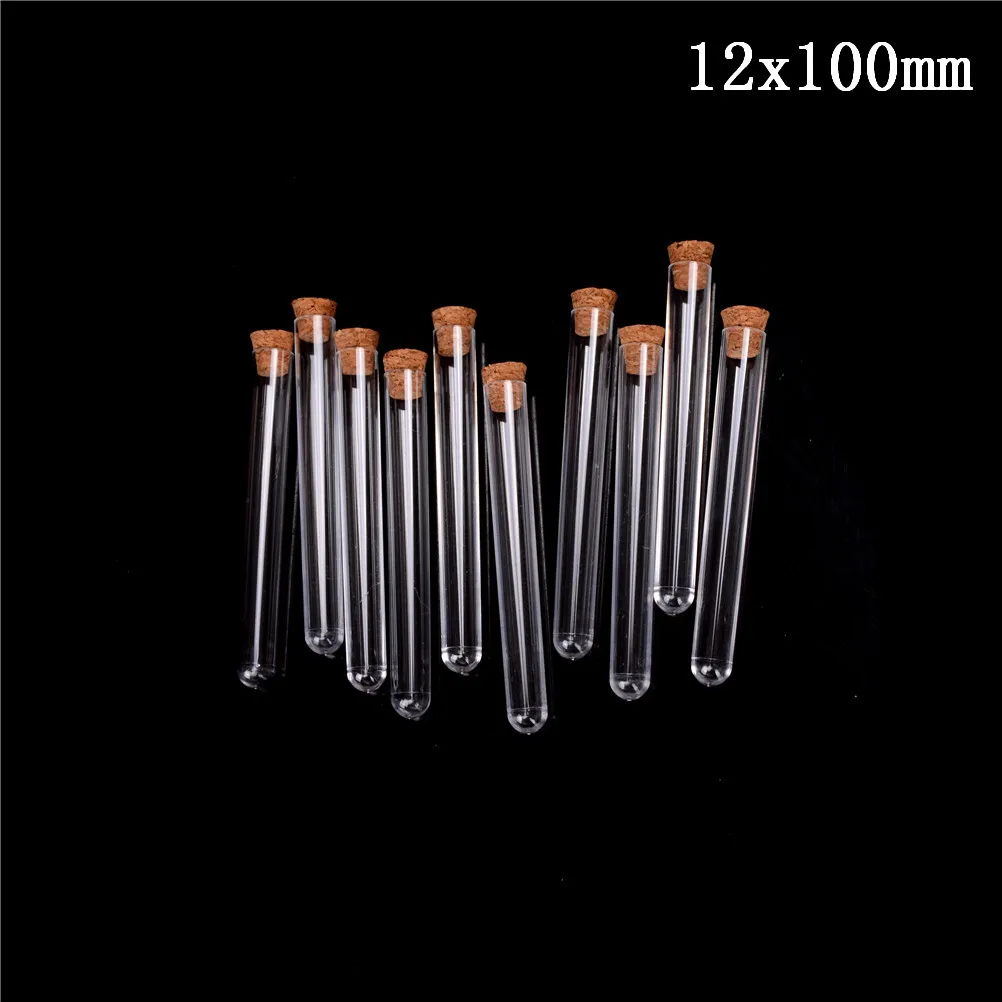 

10PCS 4 Sizes 12X75mm-15X150mm Plastic Test Tube With Cork Clear Lab Experiment Favor Gift Tube Refillable Bottle