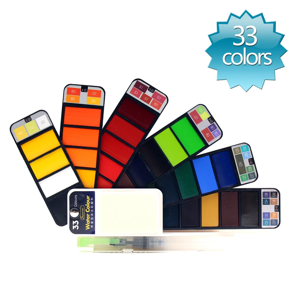 Standard 33 colors Превосходный Набор цветных красок с кистью для воды, складная ручка для путешествий, водный цвет, пигмент, Прямая поставка - Цвет: Standard 33 colors