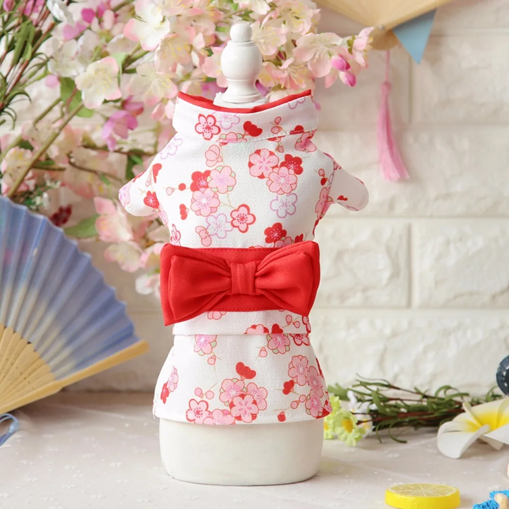 Одежда для собак с цветочным узором галстук-бабочка милый кот щенок японское