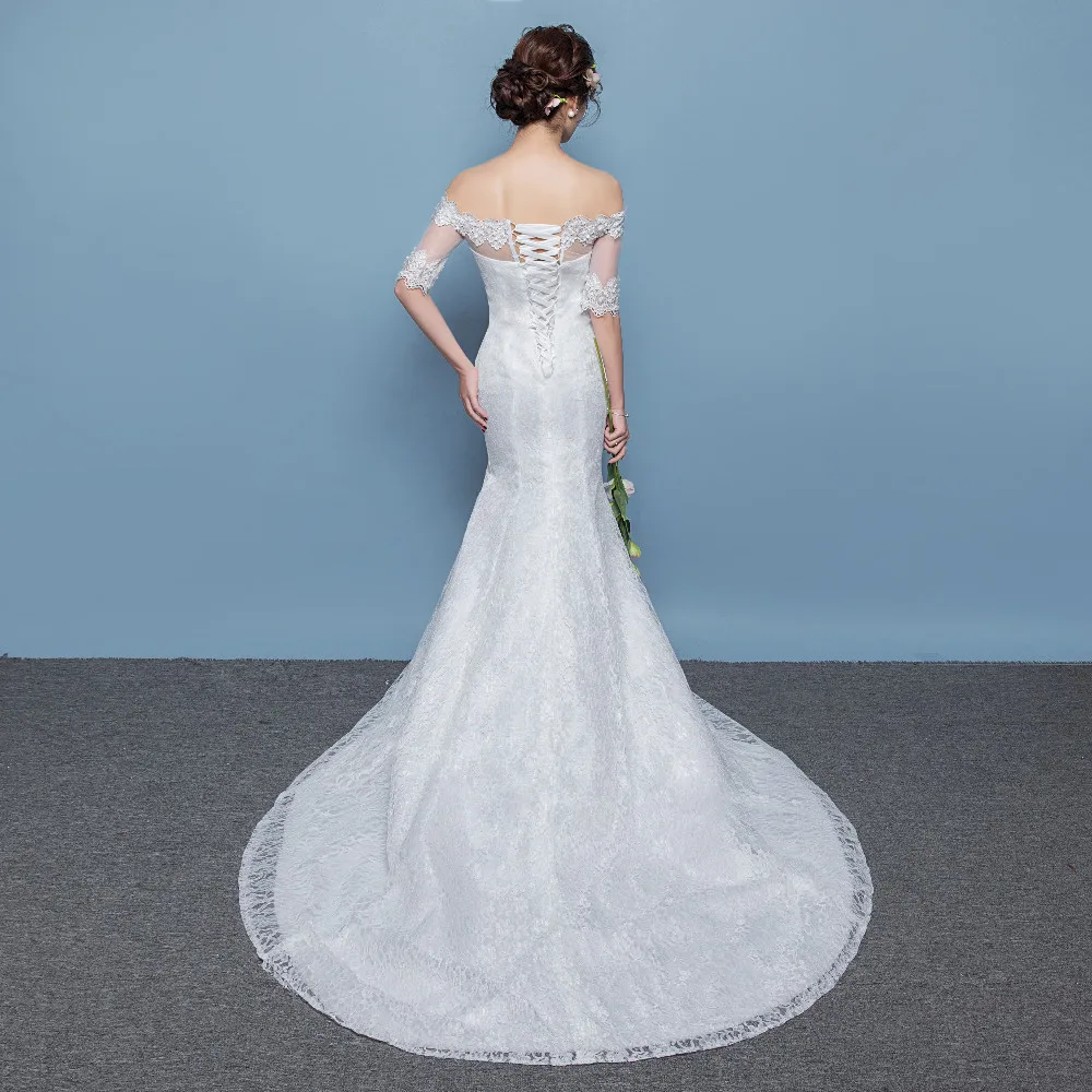 Женское свадебное платье Vivian's Bridal белое кружевное с открытыми плечами и