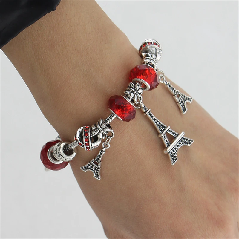 2019 Silver Plated Retro Eiffel Iron Crystal / Glass Beads Fashion Cute Elegant Charm Pan Bracelet Female Christmas Gifts | Украшения и