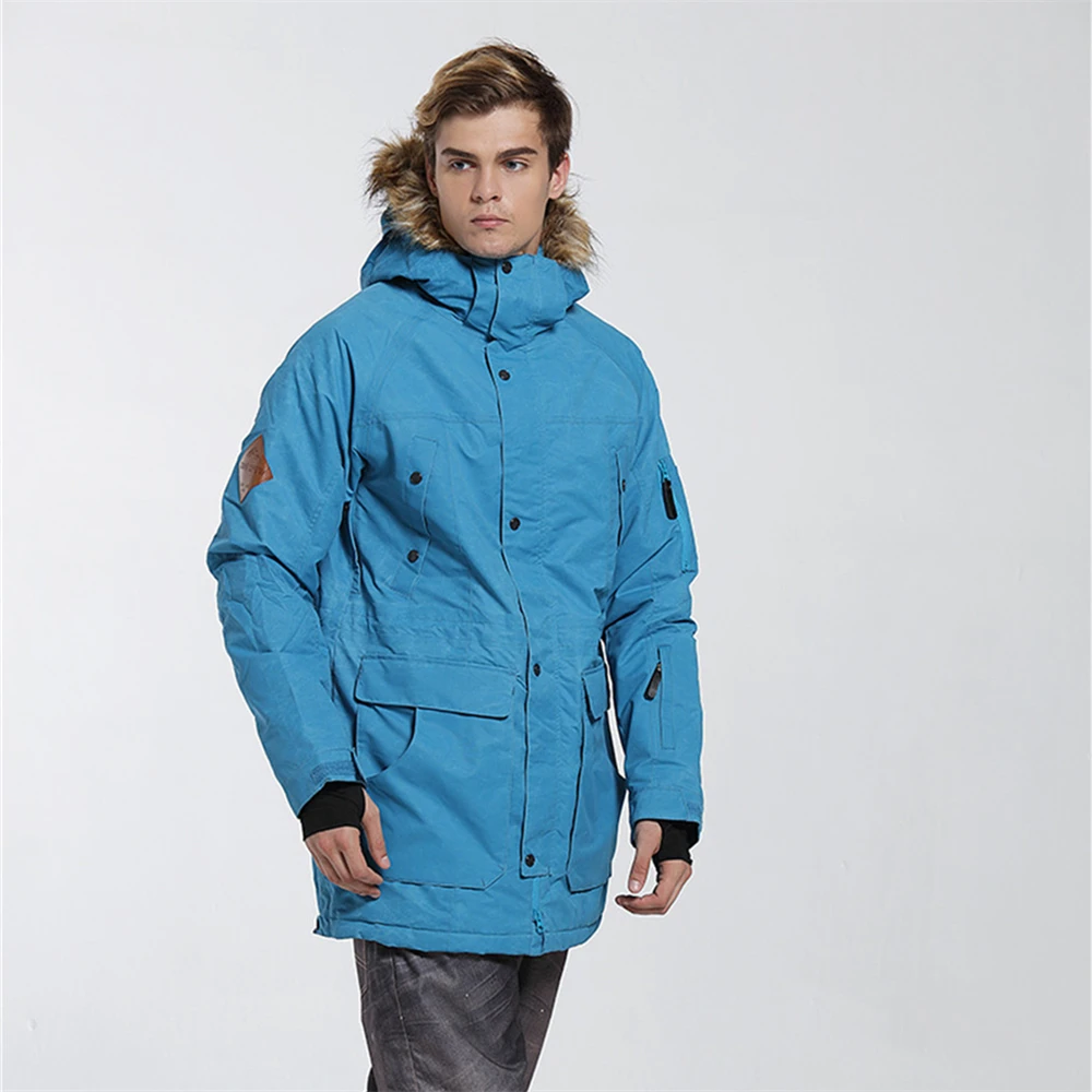 GSOU зимняя Лыжная куртка для мужчин сноуборд с меховым капюшоном