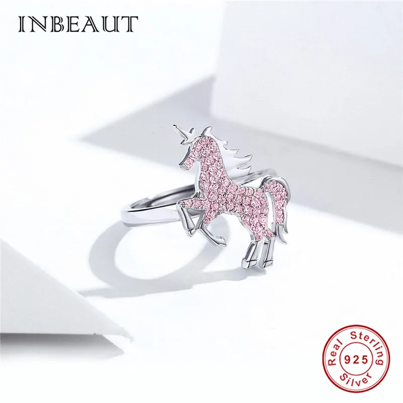 Женское кольцо INBEAUT из 100% настоящего серебра 925 пробы с розовым цирконием в виде